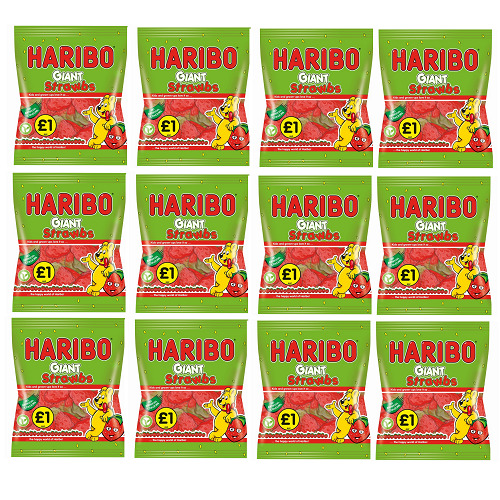 Haribo Giant Strawbs Share Size Sweets 12x 160g Bags *BEST BEFORE SEPT 2023*
